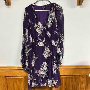 City Chic 18 purple flower dress with balloon sleeves